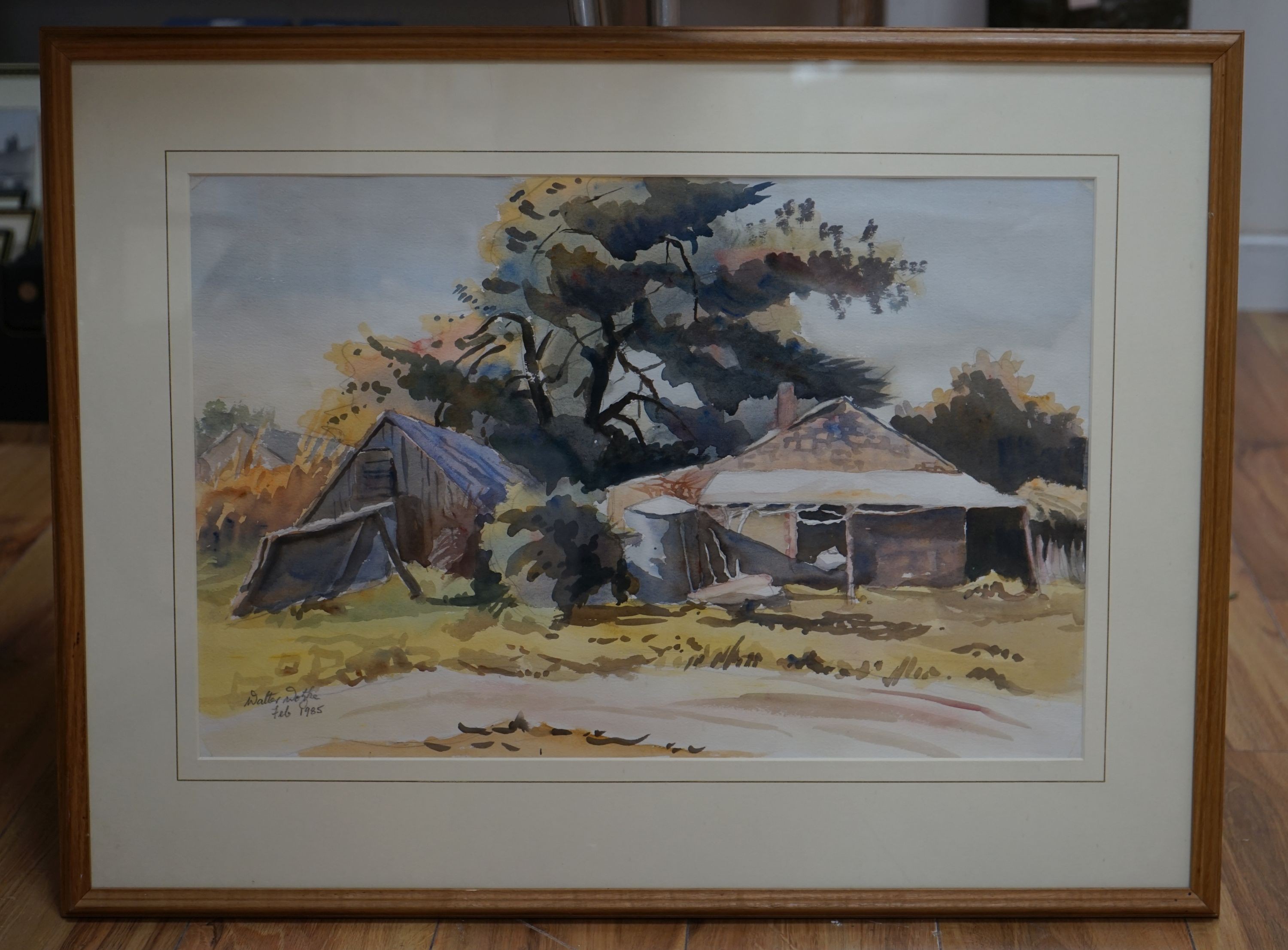 Walter Wotzke, watercolour, Cottage in Victoria Street, Hahndorf, South Australia, signed and dated 1985, 37 x 56cm